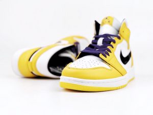 Air Jordan 1 Mid Lakers University Gold/Black Pale Ivory Court Purple Sail - Image 4