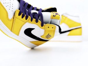 Air Jordan 1 Mid Lakers University Gold/Black Pale Ivory Court Purple Sail - Image 6