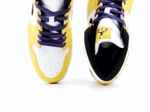 Air Jordan 1 Mid Lakers University Gold/Black Pale Ivory Court Purple Sail - Image 9