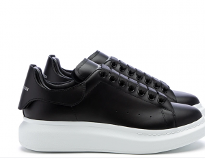 Alexander McQUEEN Oversized Sneaker Black Smooth Calf Leather Black Leather Heel