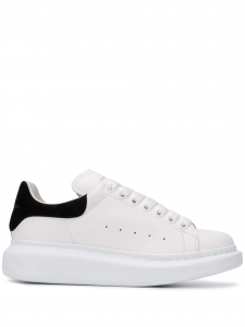 Alexander McQUEEN Oversized Sneaker White Smooth Calf Leather Black Suede Heel