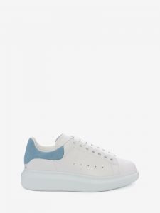 Alexander McQUEEN Oversized Sneaker White Smooth Calf Leather Dream Blue Suede Heel