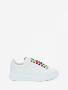 Alexander McQUEEN Oversized Sneaker White Smooth Calf Leather Multicolor Eyelets Rainbow Laces