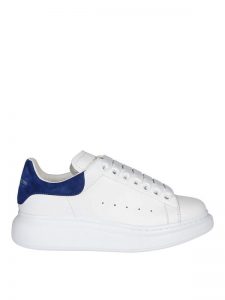 Alexander McQUEEN Oversized Sneaker White Smooth Calf Leather Worker Blue Suede Heel