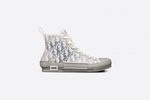 DIOR B23 High-Top Navy Blue Dior Oblique Canvas with Gray Rubber Sole