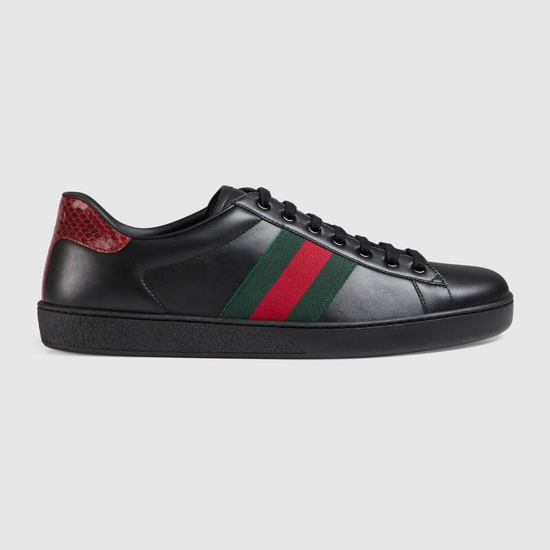 Gucci Ace Black Leather (Red Heel) - Chanz Sneakers