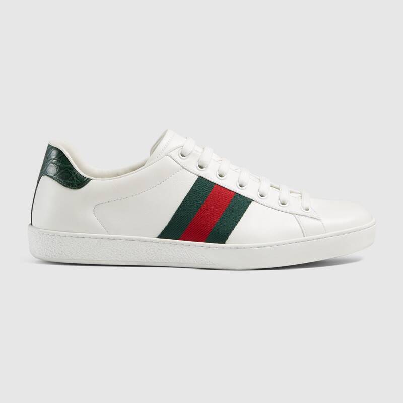 Gucci Ace White Leather (Green Crocodile Leather Heel) - Chanz Sneakers