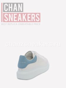 Alexander McQUEEN Oversized Sneaker White Smooth Calf Leather Dream Blue Suede Heel - Image 2