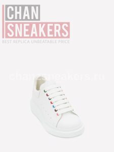 Alexander McQUEEN Oversized Sneaker White Smooth Calf Leather Multicolor Eyelets Rainbow Laces - Image 2