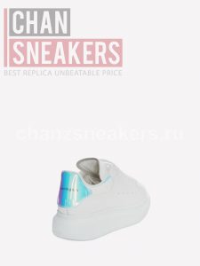 Alexander McQUEEN Oversized Sneaker White Smooth Calf Leather Pearlescent Shock Pink Heel - Image 2