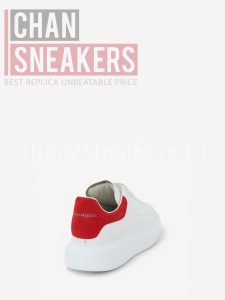 Alexander McQUEEN Oversized Sneaker White Smooth Calf Leather Red Suede Heel - Image 4