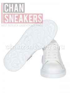 Alexander McQUEEN Oversized Sneaker White Smooth Calf Leather Worker Blue Suede Heel - Image 2
