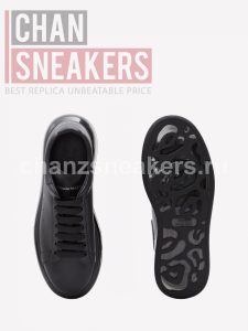 Alexander McQUEEN Oversized Sneaker Black Smooth Calf Leather Black Leather Heel (Black Sole) - Image 3