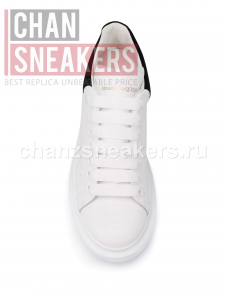 Alexander McQUEEN Oversized Sneaker White Smooth Calf Leather Black Suede Heel - Image 3
