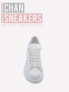 Alexander McQUEEN Oversized Sneaker White Smooth Calf Leather Dream Blue Suede Heel - Image 3