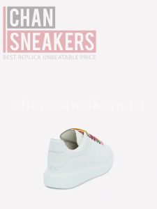 Alexander McQUEEN Oversized Sneaker White Smooth Calf Leather Multicolor Eyelets Rainbow Laces - Image 3