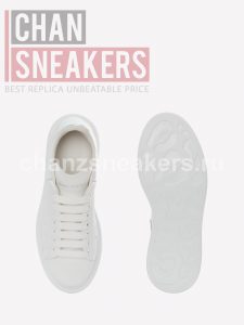 Alexander McQUEEN Oversized Sneaker White Smooth Calf Leather Pearlescent Shock Pink Heel - Image 3