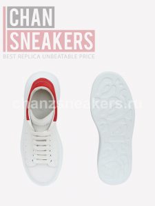 Alexander McQUEEN Oversized Sneaker White Smooth Calf Leather Red Suede Heel - Image 3