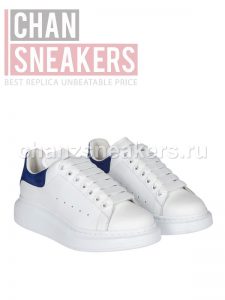 Alexander McQUEEN Oversized Sneaker White Smooth Calf Leather Worker Blue Suede Heel - Image 3