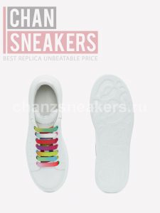 Alexander McQUEEN Oversized Sneaker White Smooth Calf Leather Multicolor Eyelets Rainbow Laces - Image 4