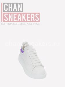 Alexander McQUEEN Oversized Sneaker White Smooth Calf Leather Pearlescent Shock Pink Heel - Image 4