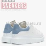 Alexander McQUEEN Oversized Sneaker White Smooth Calf Leather Dream Blue Suede Heel - Image 5