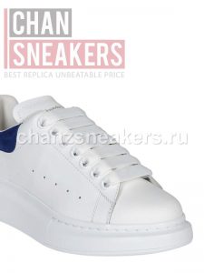 Alexander McQUEEN Oversized Sneaker White Smooth Calf Leather Worker Blue Suede Heel - Image 5